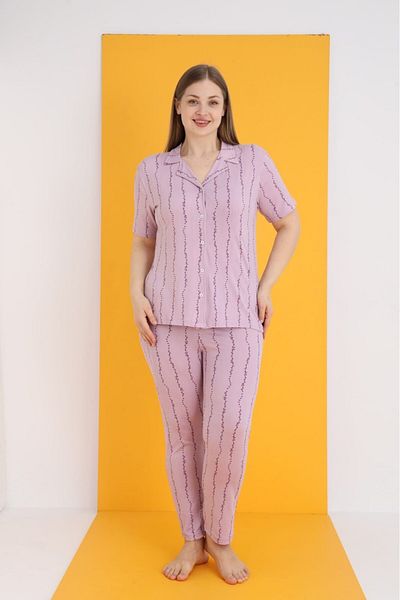 Butik Plus Size Buttoned Pajama Set Lilac