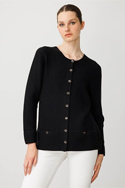 Desen Triko Women's Crew Neck Buttoned Cardigan Black
