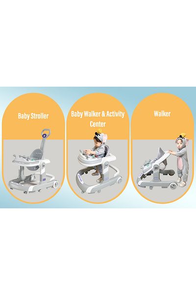 Little Mom Premergator 3 in 1 pentru copii, Little Mom, pliabil, cu maner parental, cu panou muzical detasabil,