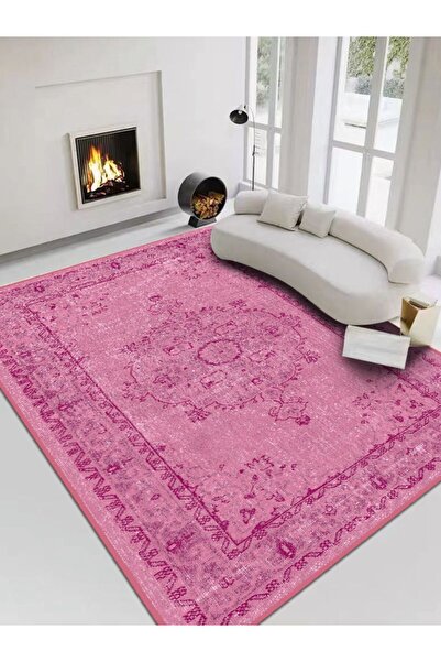rugseason Vitage pembe etnik desen eskitme model dokuma taban kilim