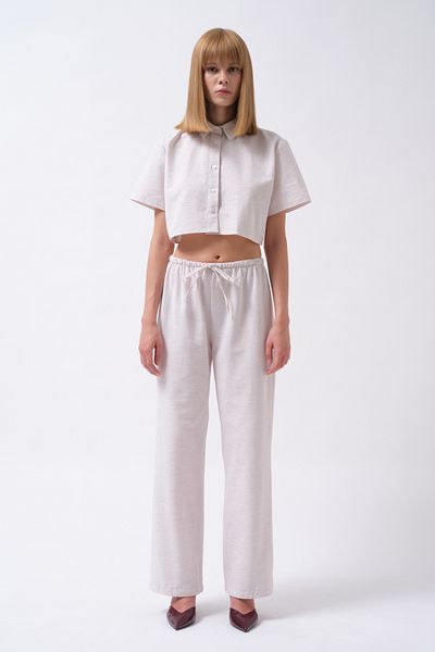 Black Fashion Linen Gray Trousers with Tie-Up Waist