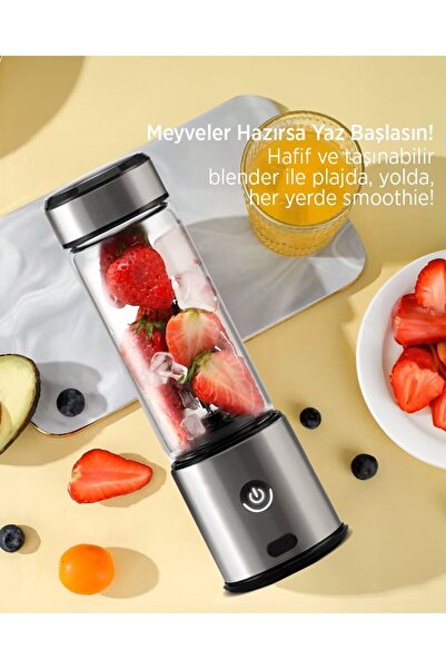 leeways 450 ml Taşınabilir Smoothie Blender Şarjlı Paslanmaz Çelik Bıçaklı Mikser Yedek Silion Kapaklı