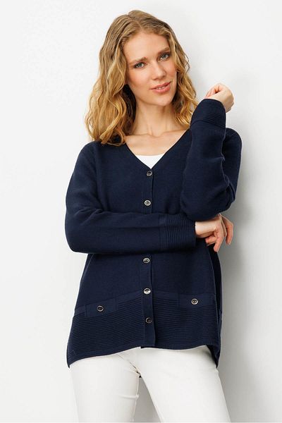 Desen Triko Women's V-Neck Buttoned Cardigan K.Navy Blue
