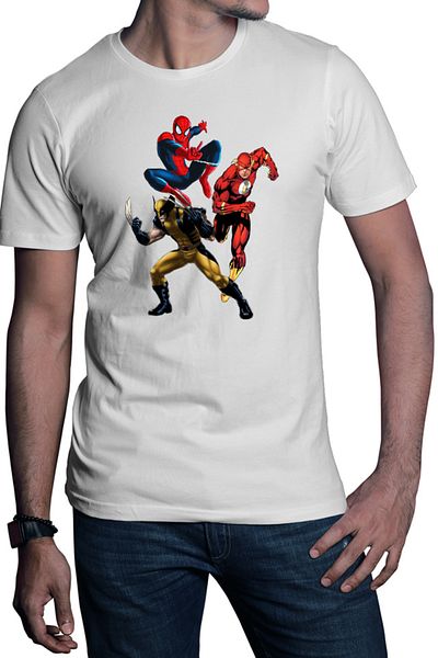 OEM Tricou barbati Wolverine Spiderman Flash Fight Villians Super Powers