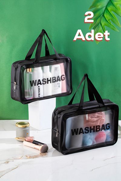 Porsima 3142 Pachet de 2 geanți transparenti de călătorie și machiaj Organizator impermeabil Geantă de spălat 20x30cm