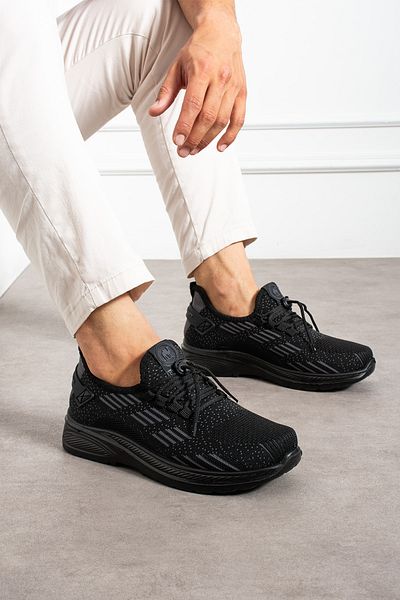 BOUIS Men's Black Daily Lace-Up Knitwear Orthopedic Breathable Sneaker Stylish Lightweight Flexible Men's Shoes