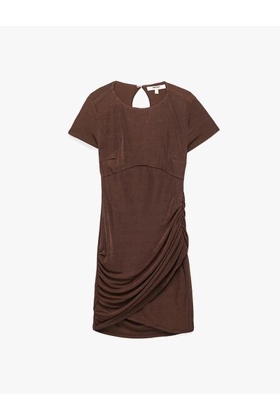 Koton Window Detailed Short Sleeve Crew Neck Draped Bodycon Mini Evening Dress