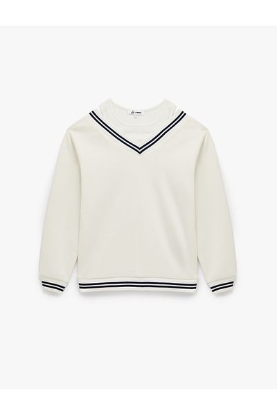 Koton Stripe Detailed Long Sleeve Double Collar Comfortable Fit Sweatshirt