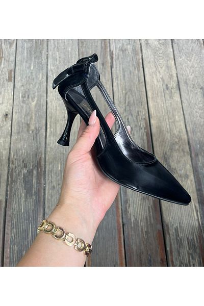Afilli Women's Black Wedding Shiny Pointed Toe Stylish Bow Ribbon Bow Goblet Short Heels Evening Dress Shoes