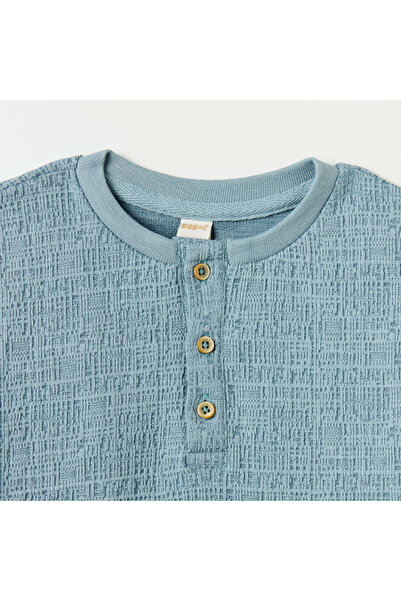 giggles Textured Henley Neck T-shirt with Short Sleeves