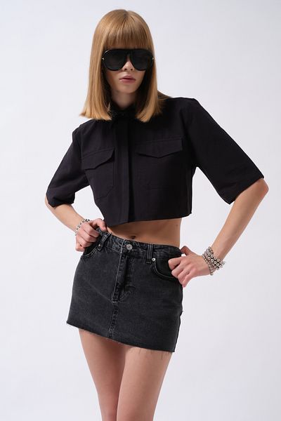 Black Fashion Μίνι μαύρη τζιν φούστα Laser Cut