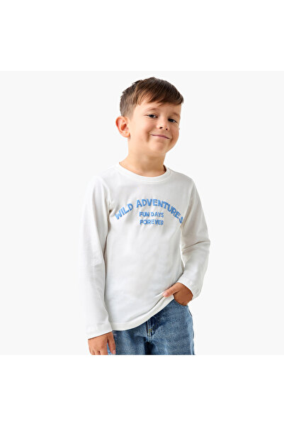 Juniors Slogan Print Crew Neck T-shirt with Long Sleeves