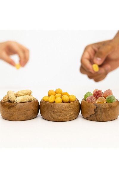tios home 3-Piece Natural Wooden Presentation Bowl Snack Bowl Rustic Serving Bowls Round Diameter 9.5cm