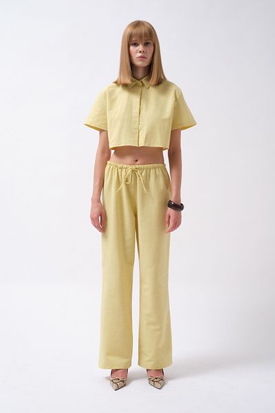 Black Fashion Cămașă Crop Linen Galbenă