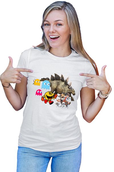 OEM Tricou Femei Jurassic Park Clash Royale Pac Man Stegosaurus Tyrannosaurus