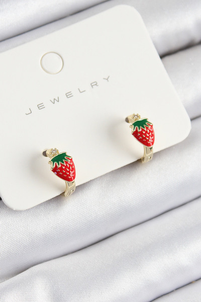Epilons Brass Strawberry Model Gold Color Children's Earrings - Tj-Bkp10906 Z...