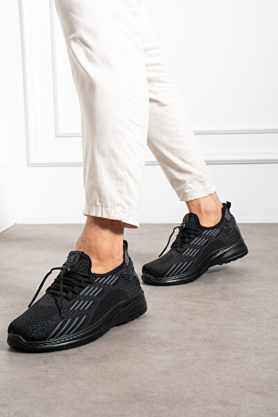 BOUIS Men's Black Daily Lace-Up Knitwear Orthopedic Breathable Sneaker Stylish Lightweight Flexible Men's Shoes