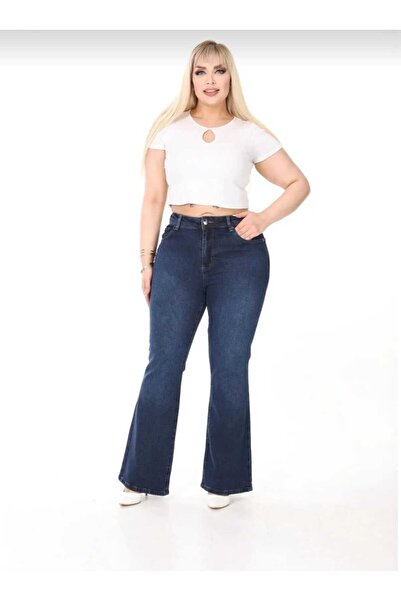 Lixera Mărime mare talie înaltă material elastic Pantaloni spanioli de blugi albastru închis