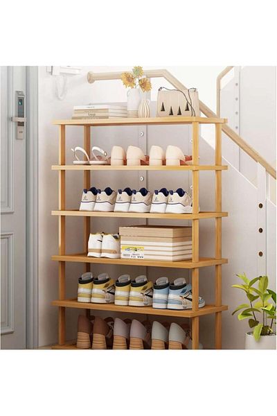 genric FFD 6-Tier Narrow Bamboo Shoe Rack – Tall Vertical Shoe Shelf for Small Spaces
