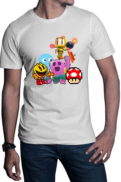 OEM Tricou barbati Brawl Stars Mario Bomberman Pacman Pink Spike Gameplay