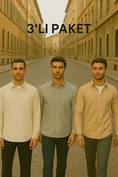 DAMGA JEANS Ανδρικό 3 Pack ριγέ μακρυμάνικο φαρδύ πουκάμισο