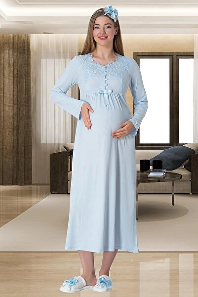 Mecit Pijama Women's Four Piece Long Sleeve Maternity Maternity Set 80% Cotton, 20% Viscose