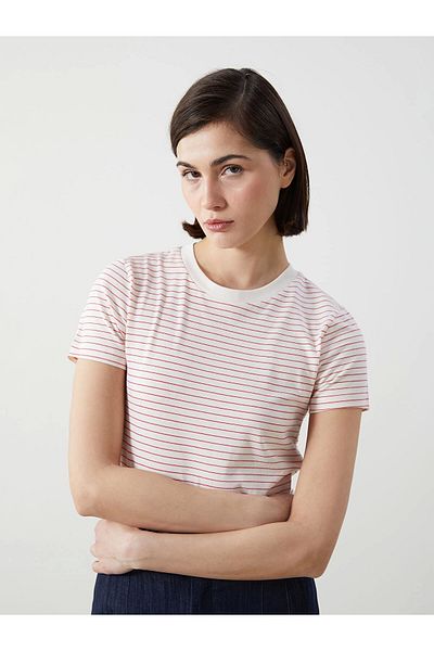 LC Waikiki Lcw Vision Red Crew Neck Striped Women's T-Shirt