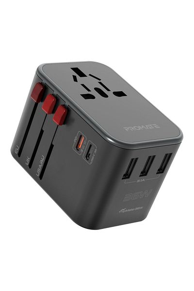 Promate 36W Universal Travel Adapter, 20W USB-C Power Delivery Port, and 15W USB-C Port