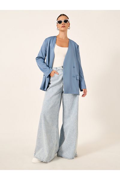 Styli Solid Regular Fit Regular Length Double Breasted Blazer