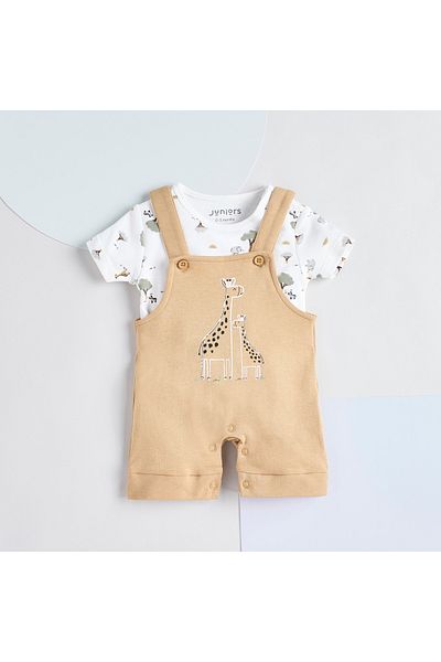 Juniors Safari Print T-shirt and Dungaree Set