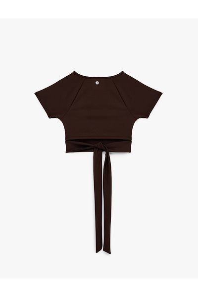 Koton Slim Fit Short Sleeve Crew Neck Crop Tie Detail Sports T-Shirt