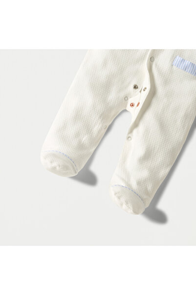 giggles Striped Closed Feet Sleepsuit with Long Sleeves and Button Closure