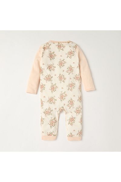 Juniors Floral Print Sleepsuit with Long Sleeves and Bow Applique