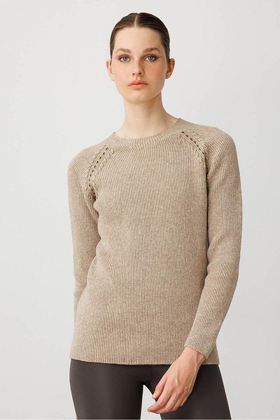 Desen Triko Women's Crew Neck Beaded Wool Sweater K.Beige