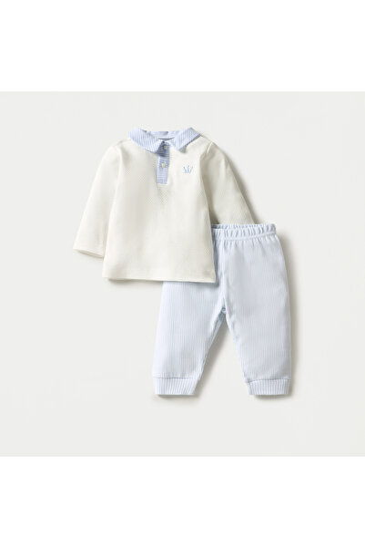 giggles Collared Long Sleeves T-shirt and Striped Pyjama Set