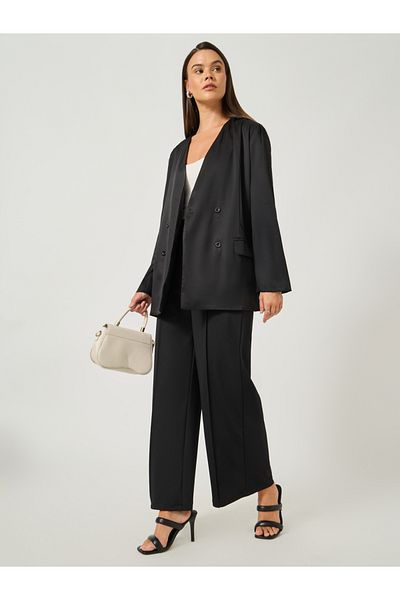 Styli Solid Regular Fit Regular Length Double Breasted Blazer