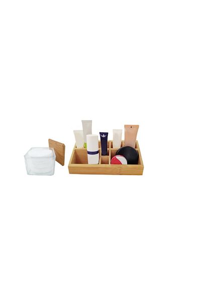 OEM Organizator de cosmetice din bambus cu 10 compartimente + organizator cu disc cu capac din bambus