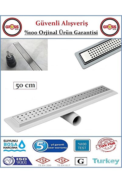 GrossAVM Duş Gider Kanalı - Dönerli Alt Hazne - 304 Paslanmaz Izgara - 50cm