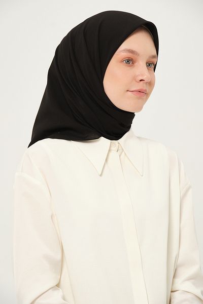 Madame Polo Eșarfă pătrată din poli coton țesătură respirabilă din bumbac negru