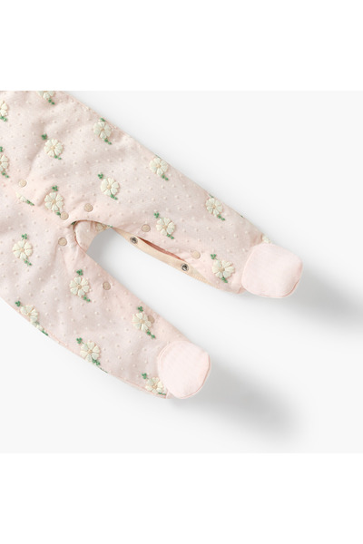 giggles All-Over Floral Embroidered Closed Feet Sleepsuit with Long Sleeves