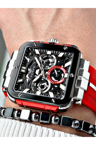 FERRO Kırmızı Renk Silikon Spor Model Orjinal Erkek Kol Saati + BİLEKLİK