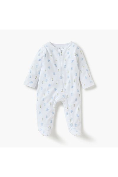 Juniors All-Over Animal Print Closed Feet Sleepsuit with Zip Closure