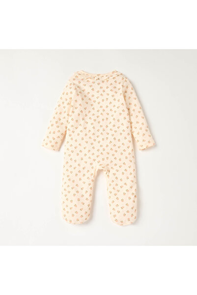 Juniors Floral Print Closed Feet Sleepsuit with Long Sleeves and Button Closure