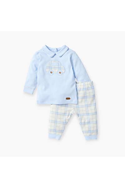 giggles Juniors Car Applique T-shirt and Checked Pyjama Set