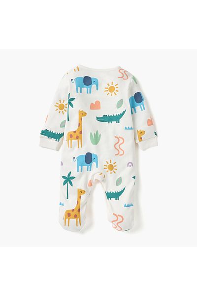 Juniors Printed Sleepsuit with Long Sleeves and Button Closure