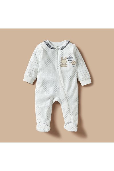 Juniors Bunny and Floral Embroidered Sleepsuit with Ruffle Detail