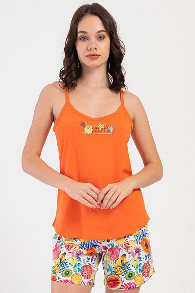 VİENETTA Cotton Women's String Strap Shorts Pajama Set, 408199