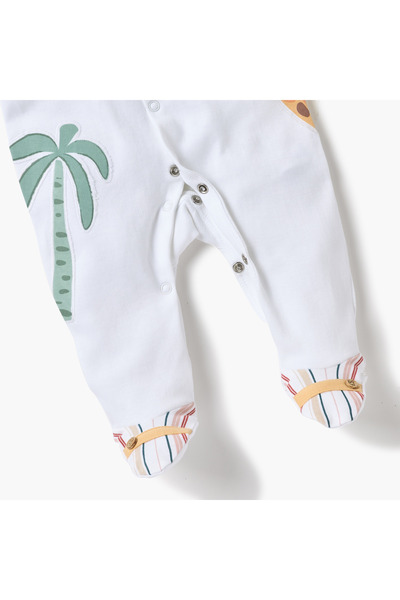 Juniors Giraffe Applique Closed Feet Sleepsuit with Long Sleeves