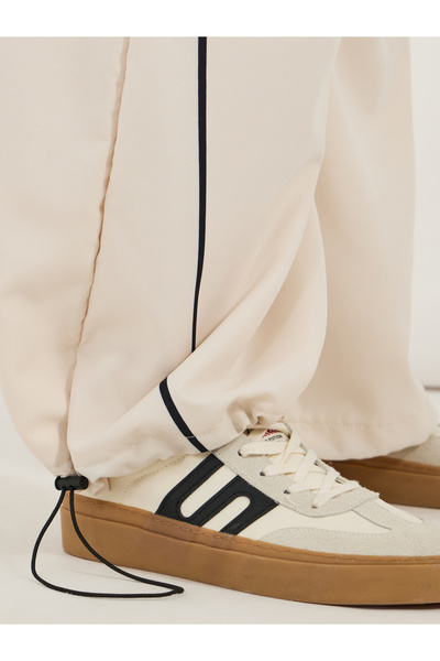 Styli Plus Size Piping Detail Mid Rise Pants with Drawstring