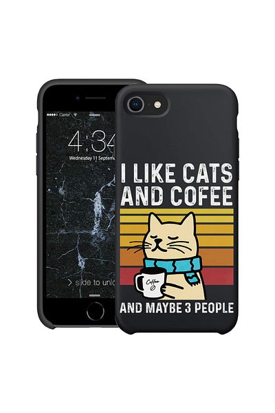 bestcase ® Carcasă subțire din silicon pentru Apple iPhone SE 3 / SE 2 / 7 / 8, Pisici și cafea, 1396527 B 1851